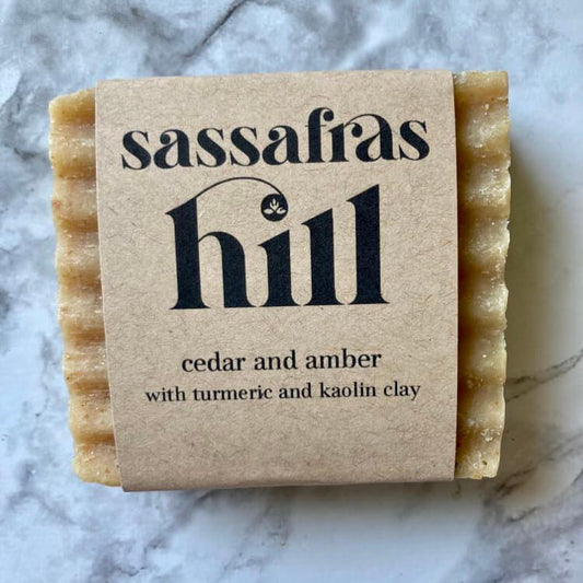 Bar soap, Cedar & Amber body bar made with turmeric and kaolin clay by Sassafras Hill